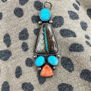 Signed Royston Ribbon Turquoise and Spiny Oyster and Sleeping Beauty Pendant